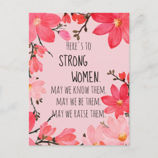 Here's to Strong Women Cherry Red & Pink Floral Postcard