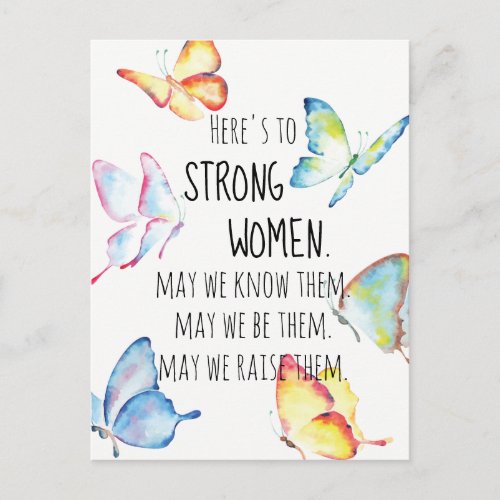 Heres to Strong Women Watercolor Butterflies Postcard