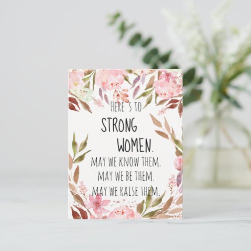 Heres to Strong Women Watercolor Pink Peonies  Postcard