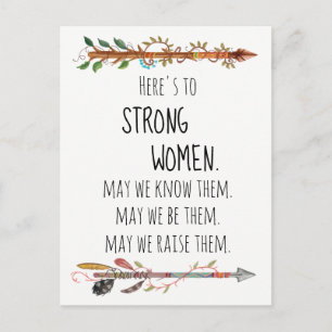 Here's to Strong Women Wild Arrow Boho Feather Postcard