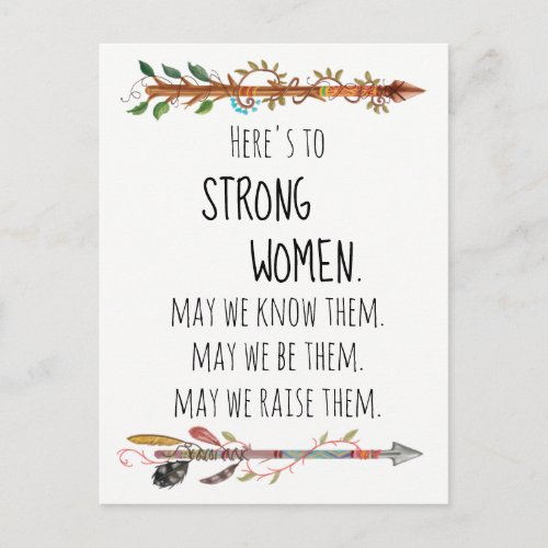 Heres to Strong Women Wild Arrow Boho Feather Postcard