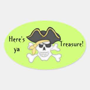 Here's ya Treasure!-Pirate Skull Oval Sticker