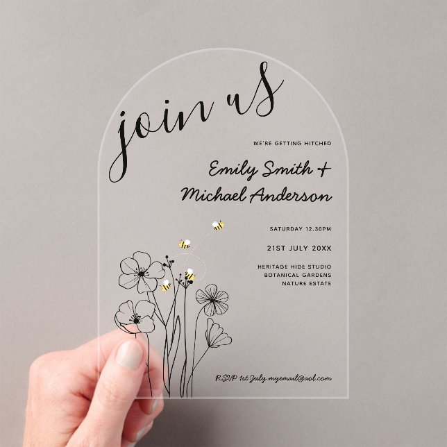 Heritage Acrylic Bee & Botanical Arch Wedding Invitations (Insitu (Handheld))