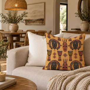 Heritage African Art Throw Pillow Earth Tone Decor