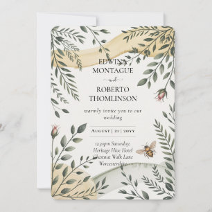 Heritage Bee and Olive Botanical Wedding Invitation