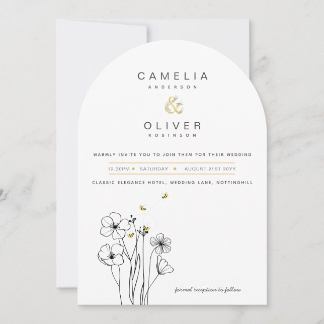 Heritage Bee Modern Botanical Wedding Invitation (Front)