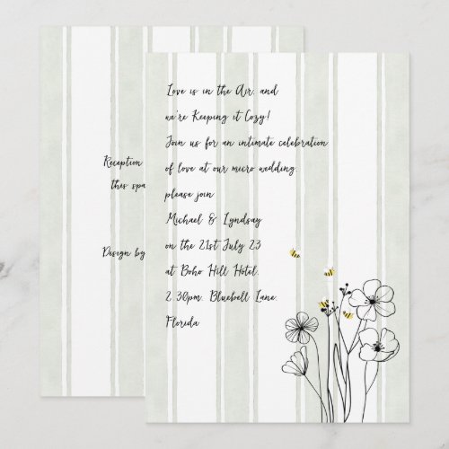 Bees Modern Handwritten Handdrawn Wedding Invitation