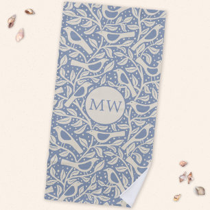 Heritage Birds Monogram Initials Beach Towel