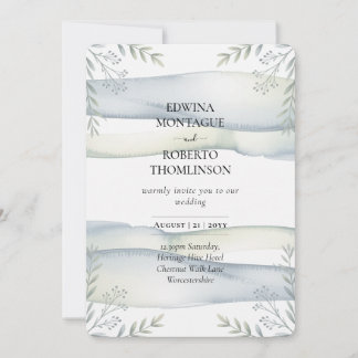 Heritage Blue Green Watercolor Coastal Wedding Invitation
