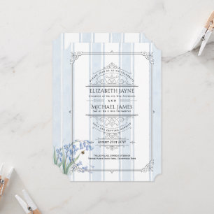 Heritage Bluebells and Bees Floral Stripe Wedding Invitation