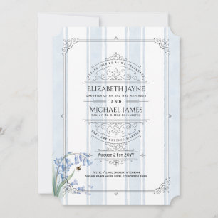 Heritage Bluebells and Bees Floral Stripe Wedding Invitation