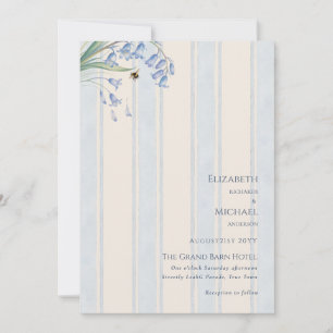 Heritage Bluebells Bees Blue Cream Floral Wedding Invitation