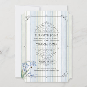Heritage Bluebells Bees Blue Sage Floral Wedding Invitation
