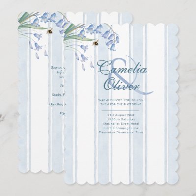 Bluebells and Bees Pattern Stripe wedding invitation