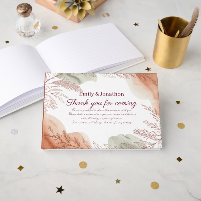Heritage Boho Terracotta Wedding Guest Book Rustic (Front Open)