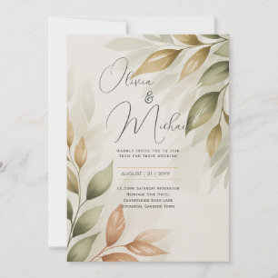 Heritage Botanical Watercolor Greenery Modern Wedd Invitation