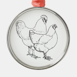 Heritage Breed Chickens - Rooster and Hen Metal Ornament