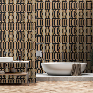 Heritage Chain Stripe No. 3 (Black + Sand) Luxury Wallpaper