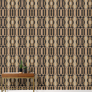 Heritage Chain Stripe No. 3 (Black + Sand) Luxury Wallpaper