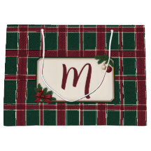 Heritage Christmas Burgundy Green Tartan Monogram