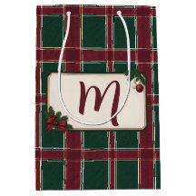 Heritage Christmas Burgundy Green Tartan Monogram