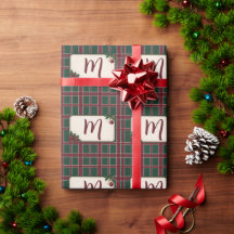 Heritage Christmas Burgundy Green Tartan Monogram