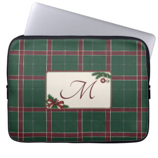 Heritage Christmas Pine Green Wine Plaid Monogram Laptop Sleeve