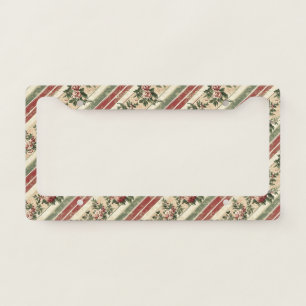 Heritage Christmas Red Floral Greenery Stripe License Plate Frame