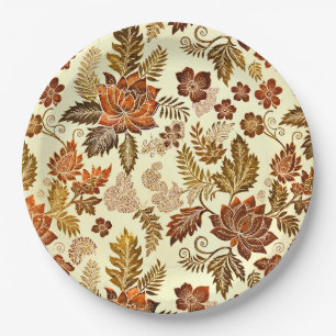 Heritage Copper Warm Gold Floral Design Paper Plates