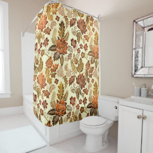 Heritage Copper Warm Gold Floral Design Shower Curtain