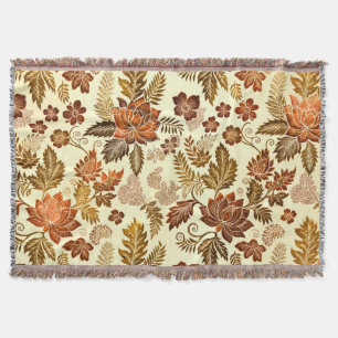 Heritage Copper Warm Gold Floral Design Throw Blanket