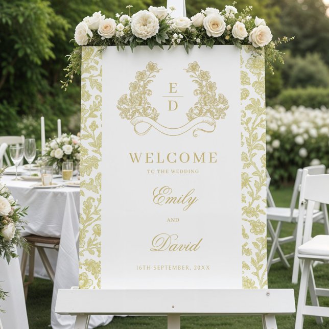 Heritage Crest Monogram Wedding Welcome Foam Board (Creator Uploaded)