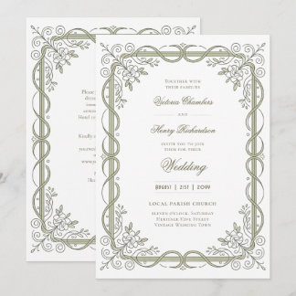 Heritage | Edwardian Sage Ribbon Scroll Invitation
