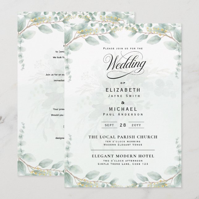 Heritage Eucalyptus Leaves Botanical RSVP Wedding Invitation (Front/Back)