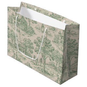 Heritage Farm Toile in Sage Green and Blue Large Gift Bag