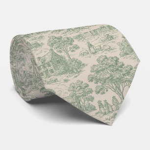 Heritage Farm Toile in Sage Green and Blue Neck Tie