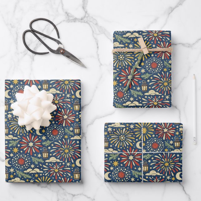 Heritage Firelight Celebration Pattern Wrapping Paper Sheets (Front)