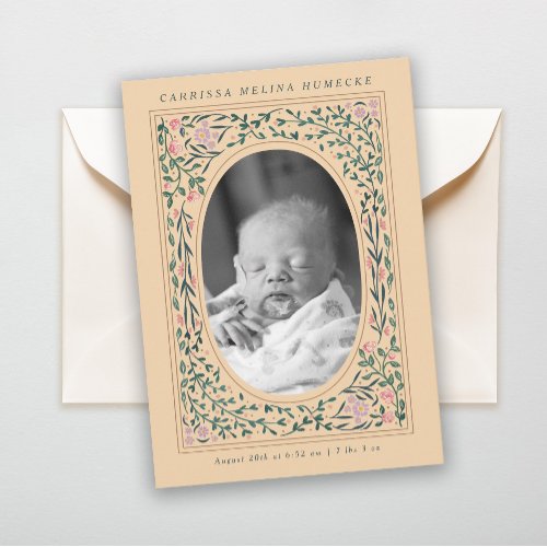 Heritage Floral Frame Oval Photo Birth Invitation