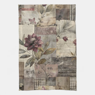 Heritage Floral Quilt in Burgundy and Brown Kitchen Towel