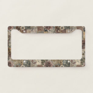 Heritage Floral Quilt in Burgundy and Brown License Plate Frame