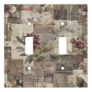 Heritage Floral Quilt in Burgundy and Brown Light Switch Cover