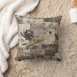 Heritage Floral Quilt in Burgundy and Brown Throw Pillow
