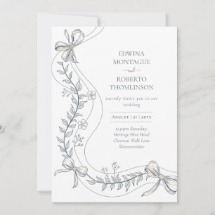 Heritage Floral Ribbon Hand Drawn Elegant Wedding Invitation