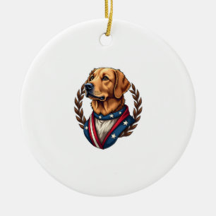 Heritage Golden Retriever Patriotic Vintage Tee 4 Ceramic Ornament