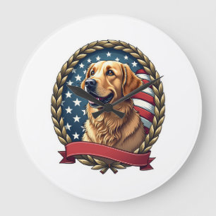 Heritage Golden Retriever Patriotic Vintage Tee Large Clock