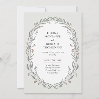 Heritage Hand Drawn Botanical Elegant Wedding Invitation