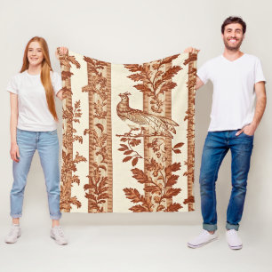 Heritage Hen Floral Stripe Toile Pattern Fleece Blanket