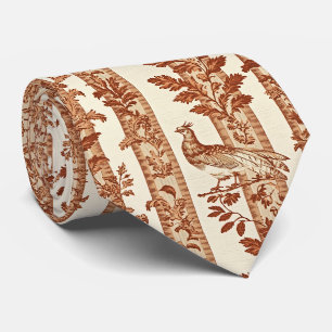 Heritage Hen Floral Stripe Toile Pattern Neck Tie