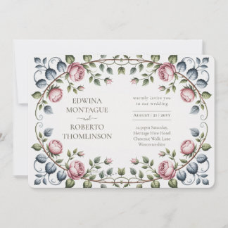 Heritage Horizontal Victorian Rose Wedding Invitation