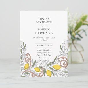 Heritage Lemon Line Art Mediterranean Wedding Invitation
